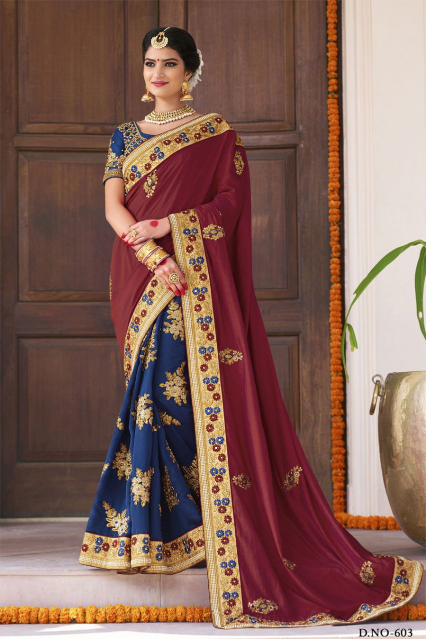 404 SBP Embroidery Double Colour Sarees Silk Catalog